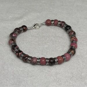 Elegant Rhodochrosite and Silver Wire Wrapped Bracelet